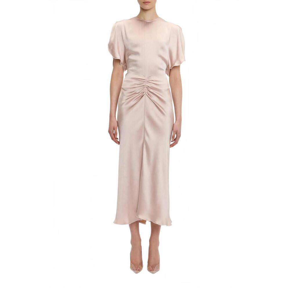 NEW VICTORIA BECKHAM gathered waist midi dress in blush apricot